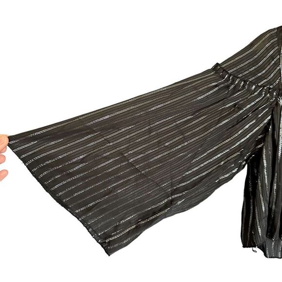 NSR Metallic Stripe Tassel Tie Front Ruffle Crop Top - Picture 2 of 10